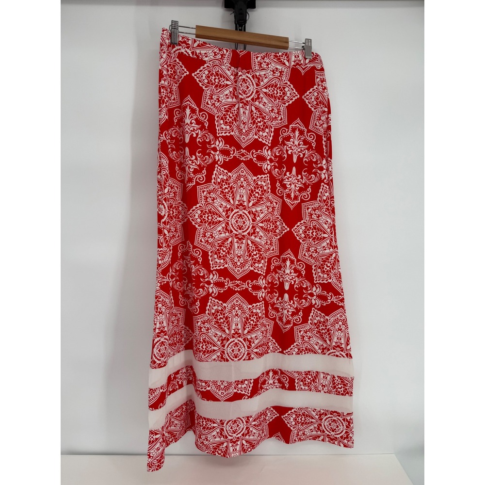 Faith and Joy Red White Medallion Mandala Maxi Skirt Plus Sz 2X